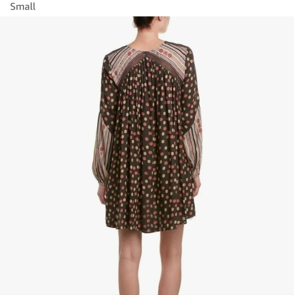 Free people rain or shine tunic dress. Printed dress black.  Boho sz small